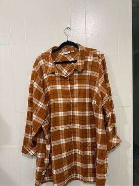 Joan Rivers Rust Plaid Snap-Up Lightweight Flannel Style Shirt